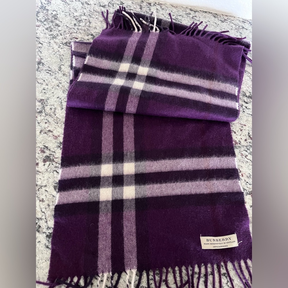 Burberry Purple Plaid Cashmere Scarf